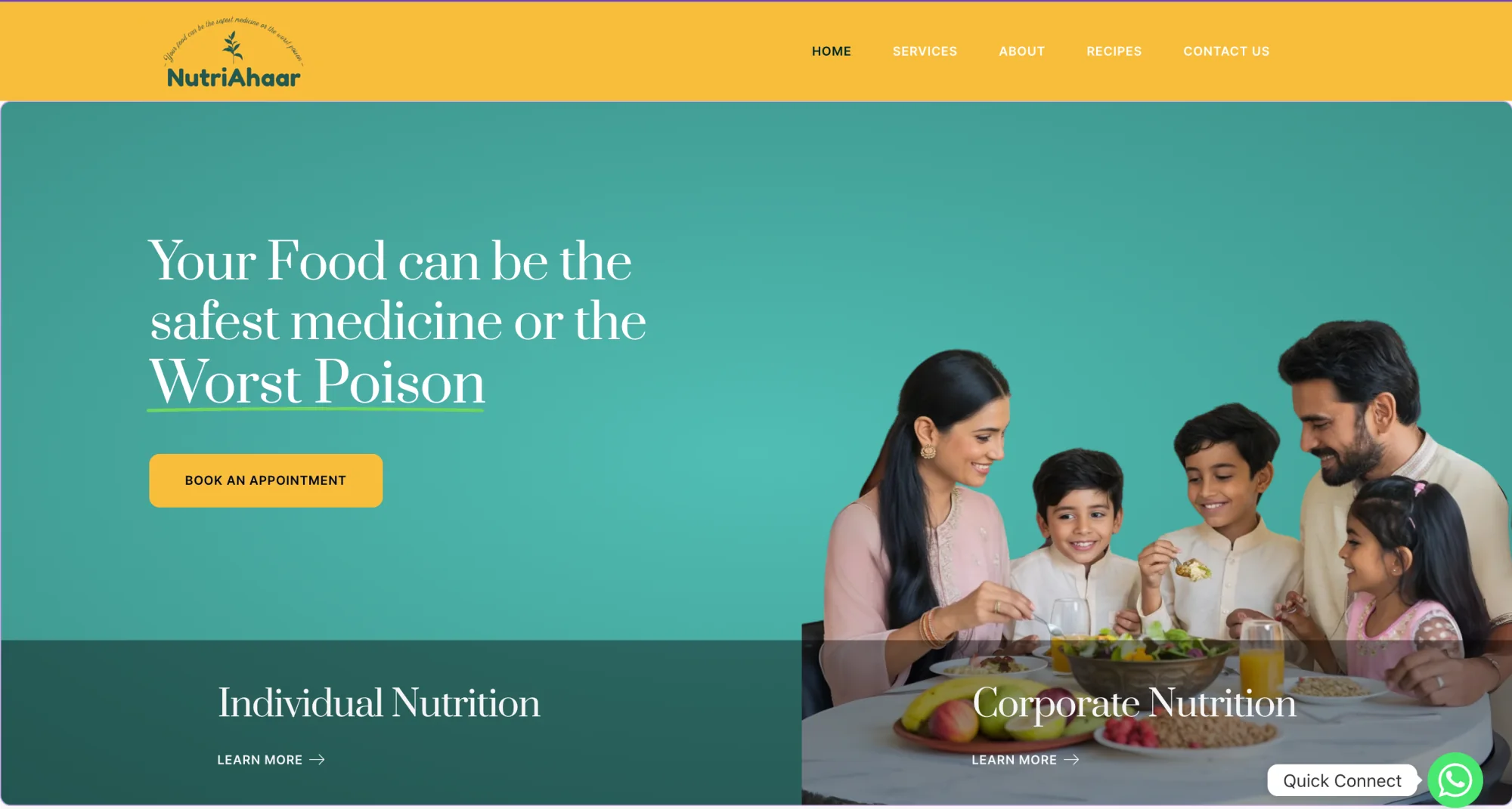 Screenshot of the Nutriahaar dietitian-led nutrition practice homepage